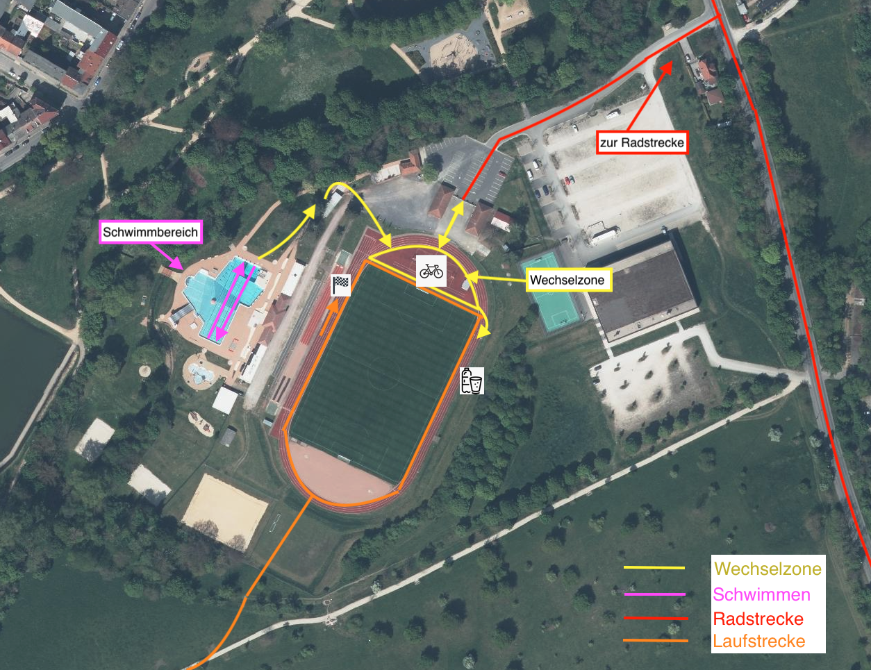 Übersichtskarte Wettkampfgelände Apoldaer Triathlon 2026