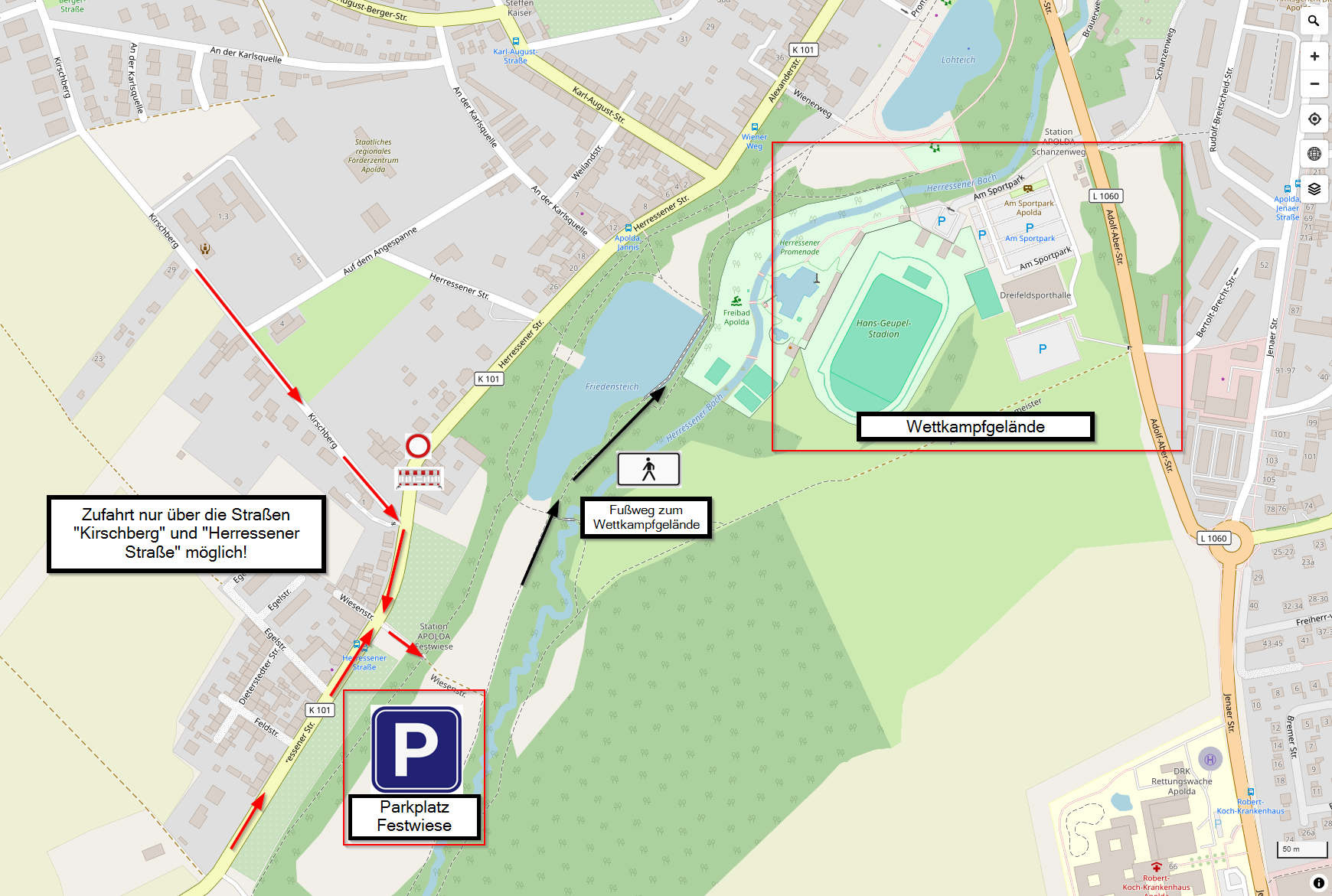 Parkplatz Übersichtskarte Apoldaer Triathlon 2026